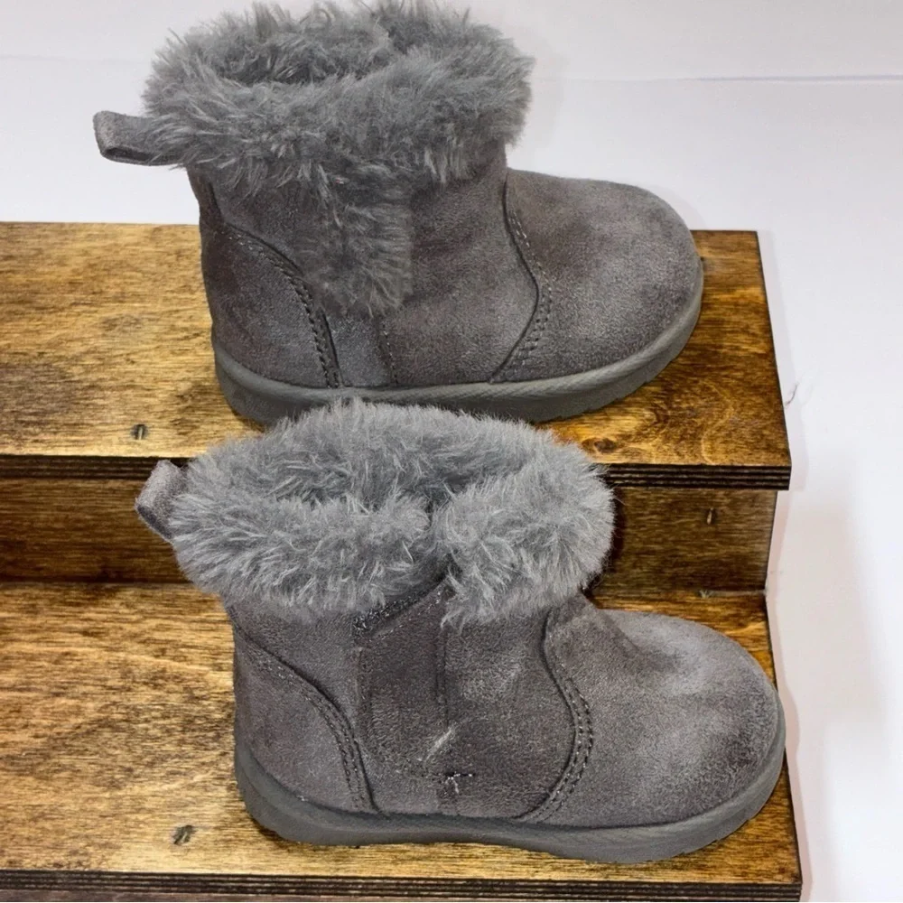 Wonder Nation Baby Girl Faux Fur Shearling Boot Gray Toddler Size 3